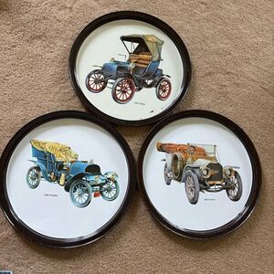 3 Vintage Antique Automobile 10 3/4” Metal Serving Trays